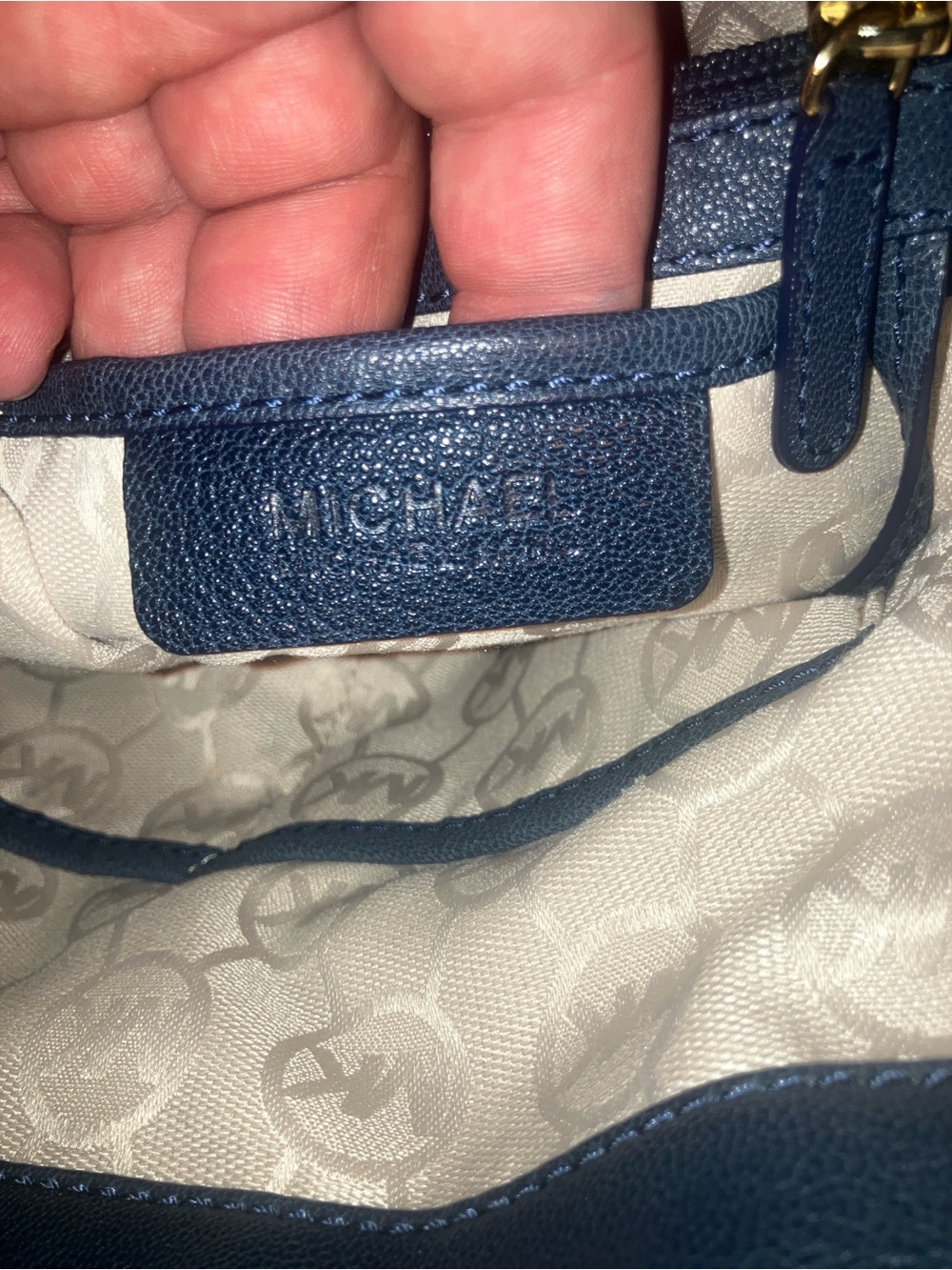 Michael Kors Hamilton Navy Blue Leather Shoulder Tote with Gold MK Lock - Picture 3 of 5